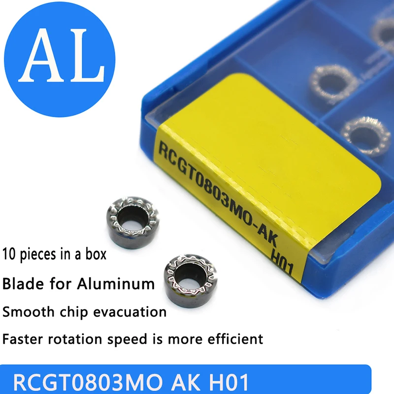 RCGT0803-cortador de aluminio RCGT0702 RCGT10T3 RCGT1204MO AK H01, herramienta de torneado para insertar herramienta de corte CNC, aleación de aluminio AL + Estaño
