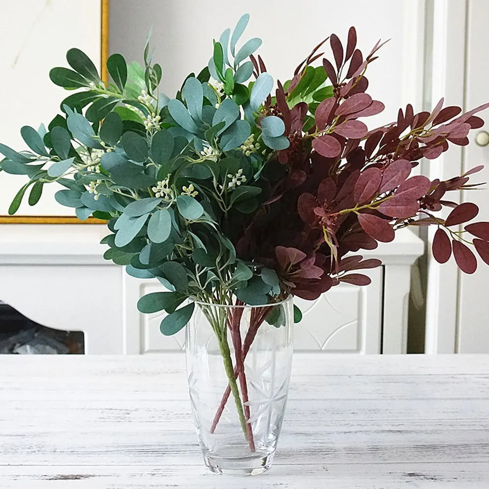 

9 Forks Artificial Flowers with Green Leaves Plants for Home Garden Wall Decorative Plants Wedding Party Supplies Fake Flowers
