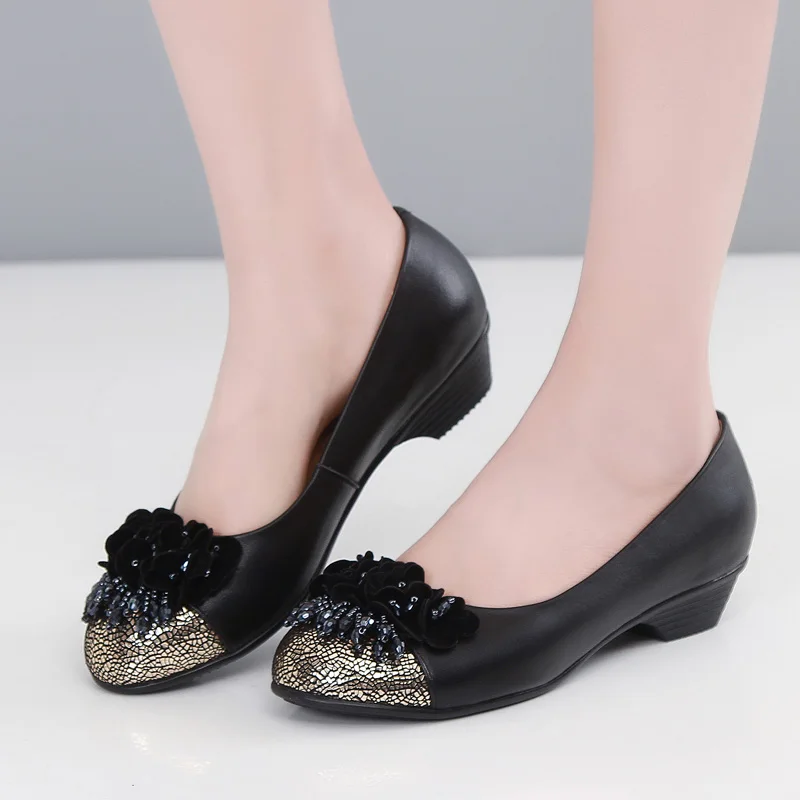 

Flats Shoes Women Summer Spring/Autumn Boat Shoes For Women Floral Bordered Wedding Party Round Toe Gold Black 9083 Handmade