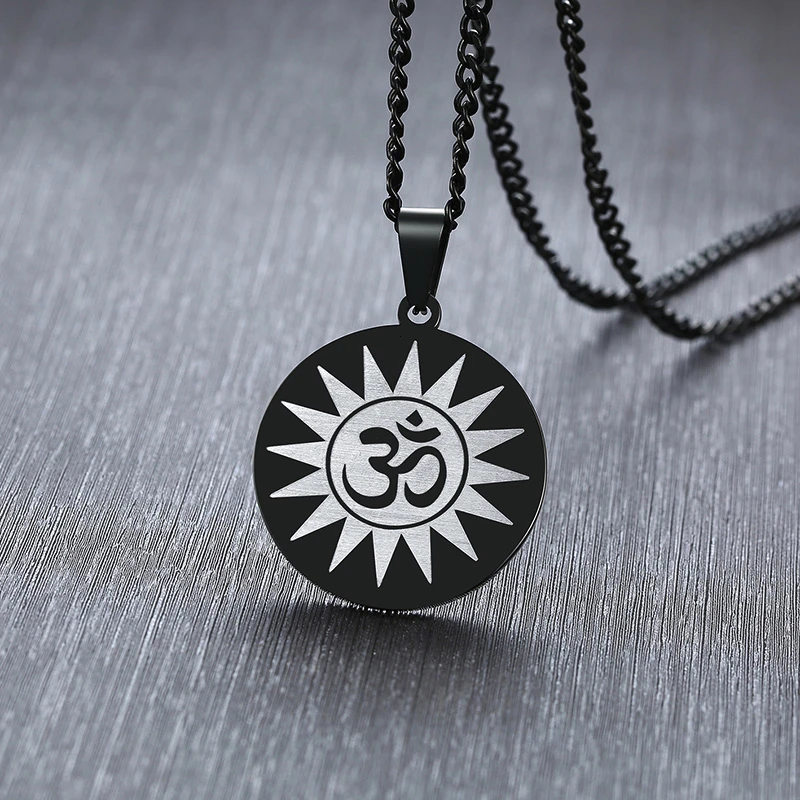 Мужские ювелирные изделия с подвеской в виде диска на санскрите из нержавеющей