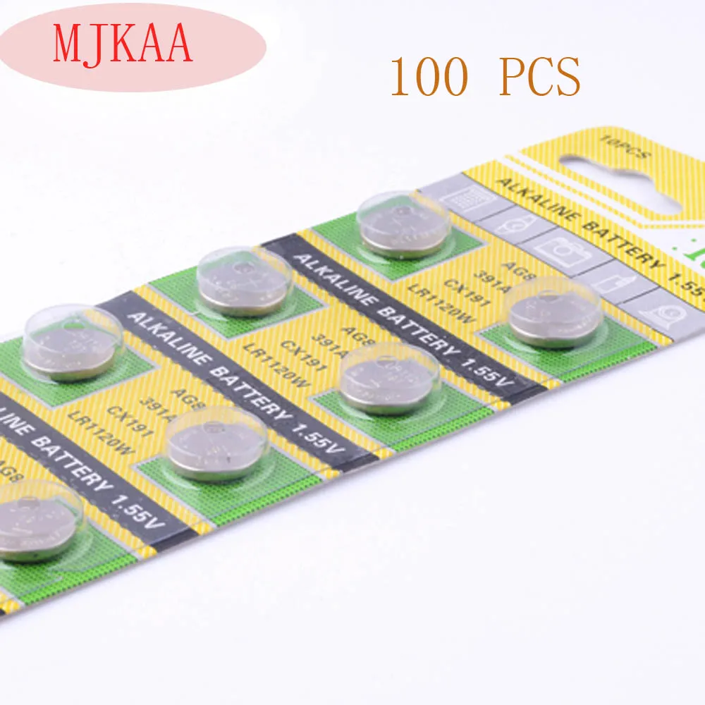 100 шт./MJKAA AG8 LR1120 391 191 LR55 SR1120 Кнопочная батарея 1 5 В щелочная LR1120W CX191 используется