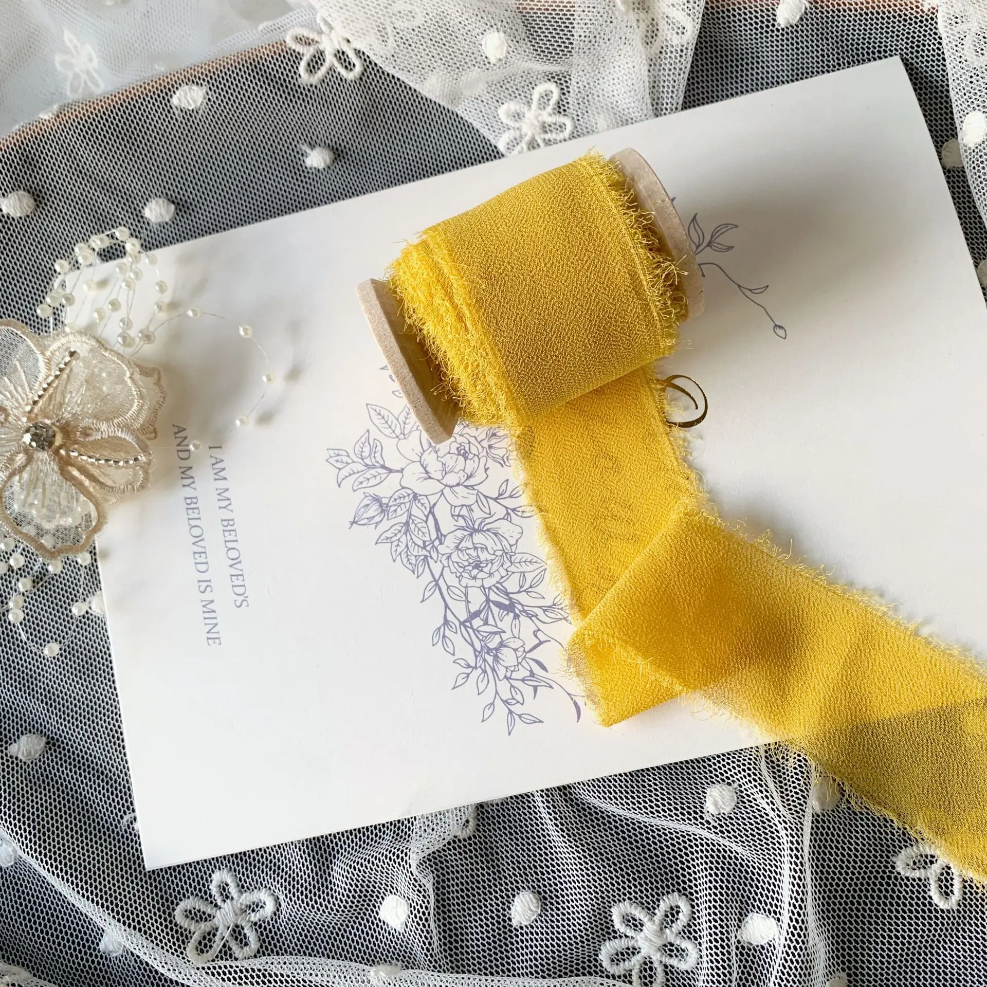 3.5cmx5метров изношенный шифон лента шелковая для свадебных букетов фон