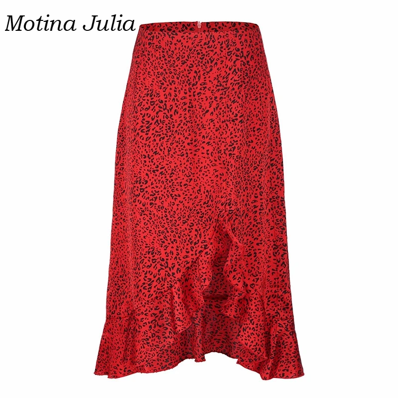 Motina Julia 2019 трендовая красная леопардовая юбка женская гофрированная миди |
