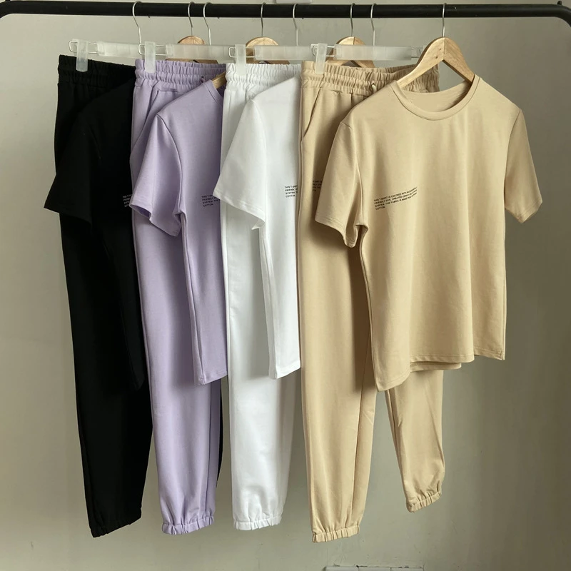 

Spring Summer 2021 Fashion Women's High quality sweat suits Women comfort T-shirts+casual pants 2piece set leisure suit A786