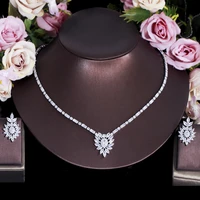 threegraces delicate cubic zirconia white gold color flower earrings necklace set for women wedding engagement jewelry tz657
