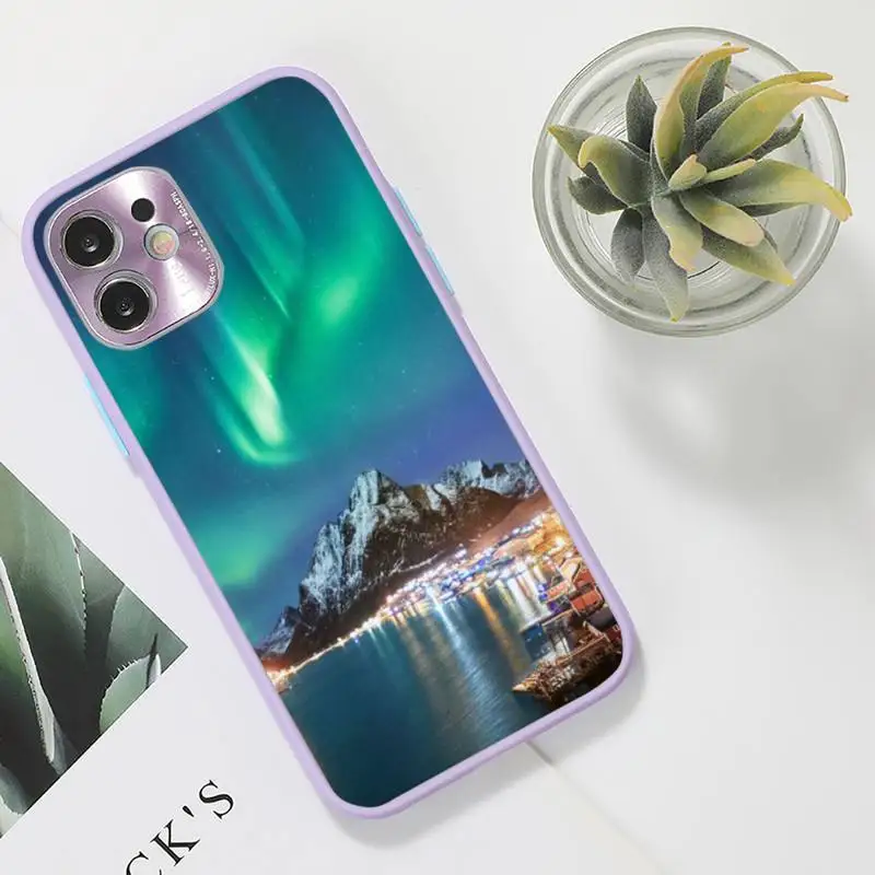 

aurora Phone Case For iPhone 12 11 Mini Pro XR XS Max 7 8 Plus X Matte transparent Purple Back Cover