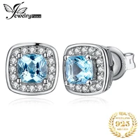 jewelrypalace cushion cut natural sky blue topaz 925 sterling silver earrings halo gemstone stud earrings for women jewelry