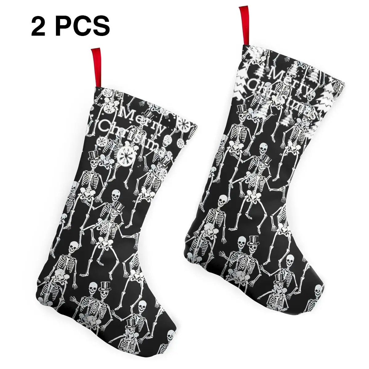 

Fright Night Metallic Dancing Skeletons Christmas Stockings Large Size Holiday Home Decor Xmas Hanging Bags