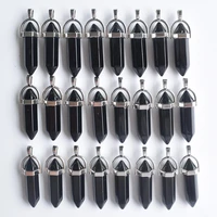 2020 popular natural black obsidian bullet shape charms point chakra pendants for jewelry making 24pcslot wholesale free