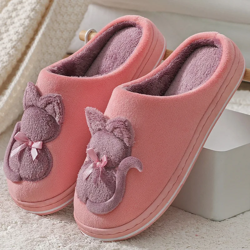 

2021 Winter Cotton Slippers Women Indoor Shoes Woman Non-Slip Soft Women Men Slippers Cartoon Cat Slippers Female Lovers Slides
