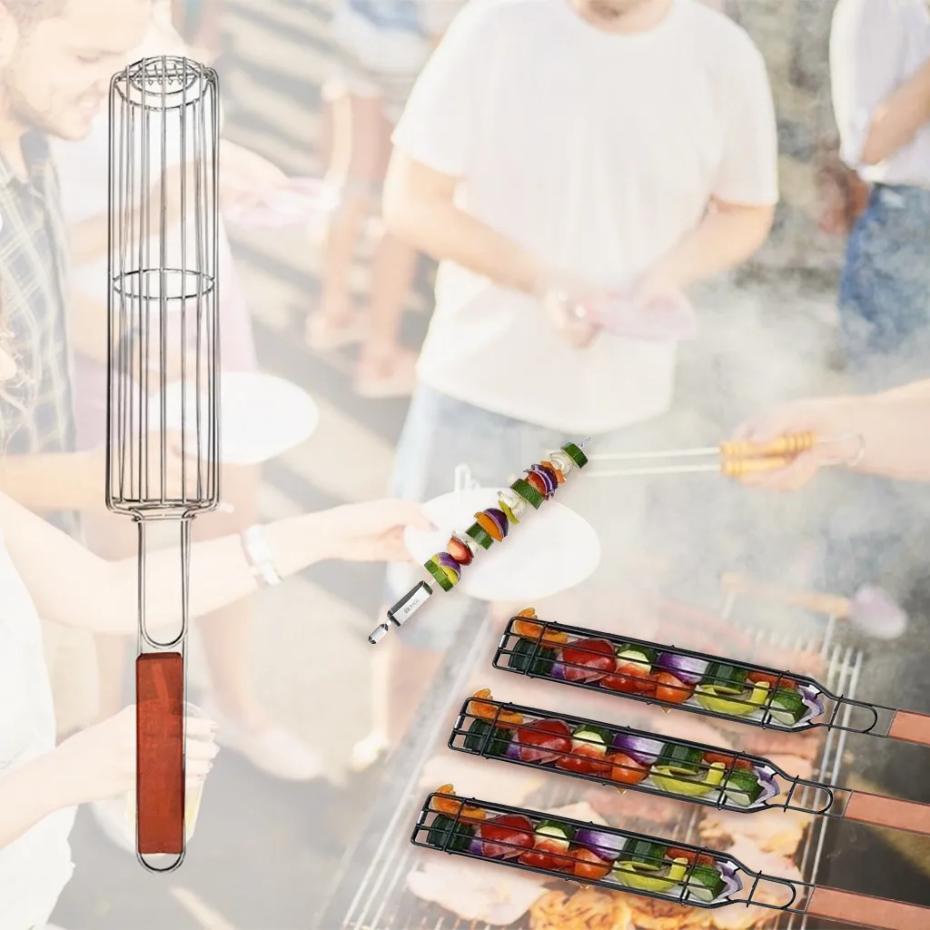 1 шт. металлический с антипригарным покрытием сетки зажим Деревянной Ручкой Рыбы