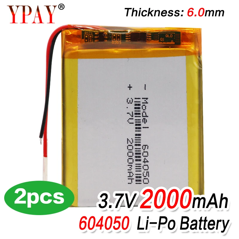2 шт. Перезаряжаемые 604050 литий-ионный полимерный Дополнительный внешний