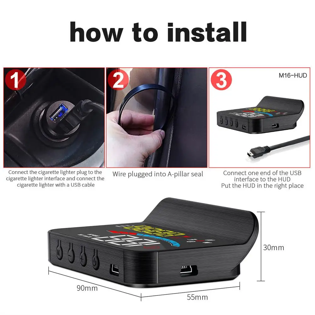 

Car Head Up Display Overspeed Warning System Projector Smart Modified General HD Monitor Alarm System Universal M16 DropShipping