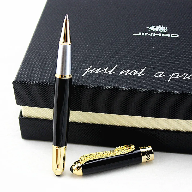Jinhao1000 Dragon Clip 0,7 мм Ручка-роллер, средняя точка, черные чернила, серебро, золото, черный металл, подарочные шариковые ручки, офисные принадлежности - Цвет: E