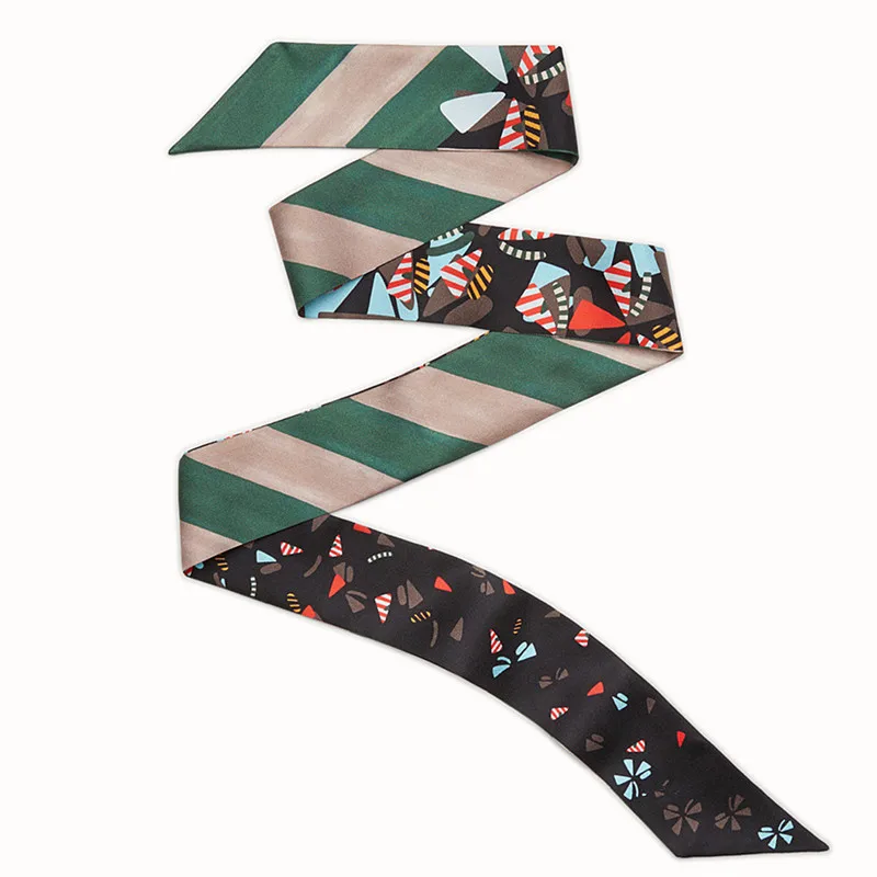 1pcs Twilly шарфы Модные полосатые сумки Аксессуары Украшение печатающая головка Шарф Женская повязка на голову маленький шелковый бандо - Цвет: 1pcs