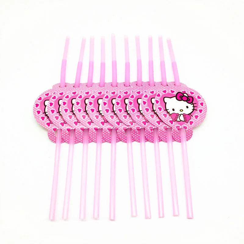 Straws-10pcs 1 шт., розовый рисунок hello kitty, 108*180 см, для украшения дня рождения, Детские вечерние принадлежности, одноразовая посуда, скатерть для душа ребенка - Цвет: Straws-10pcs
