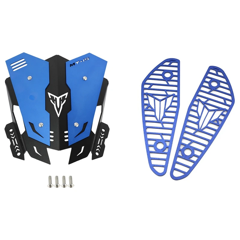 

3 Pcs Motorcycle Accessories: 1 Pcs Windshield Windscreen Kit & 2 Pcs Air Intake Filter Cover Guard Protection, Blue