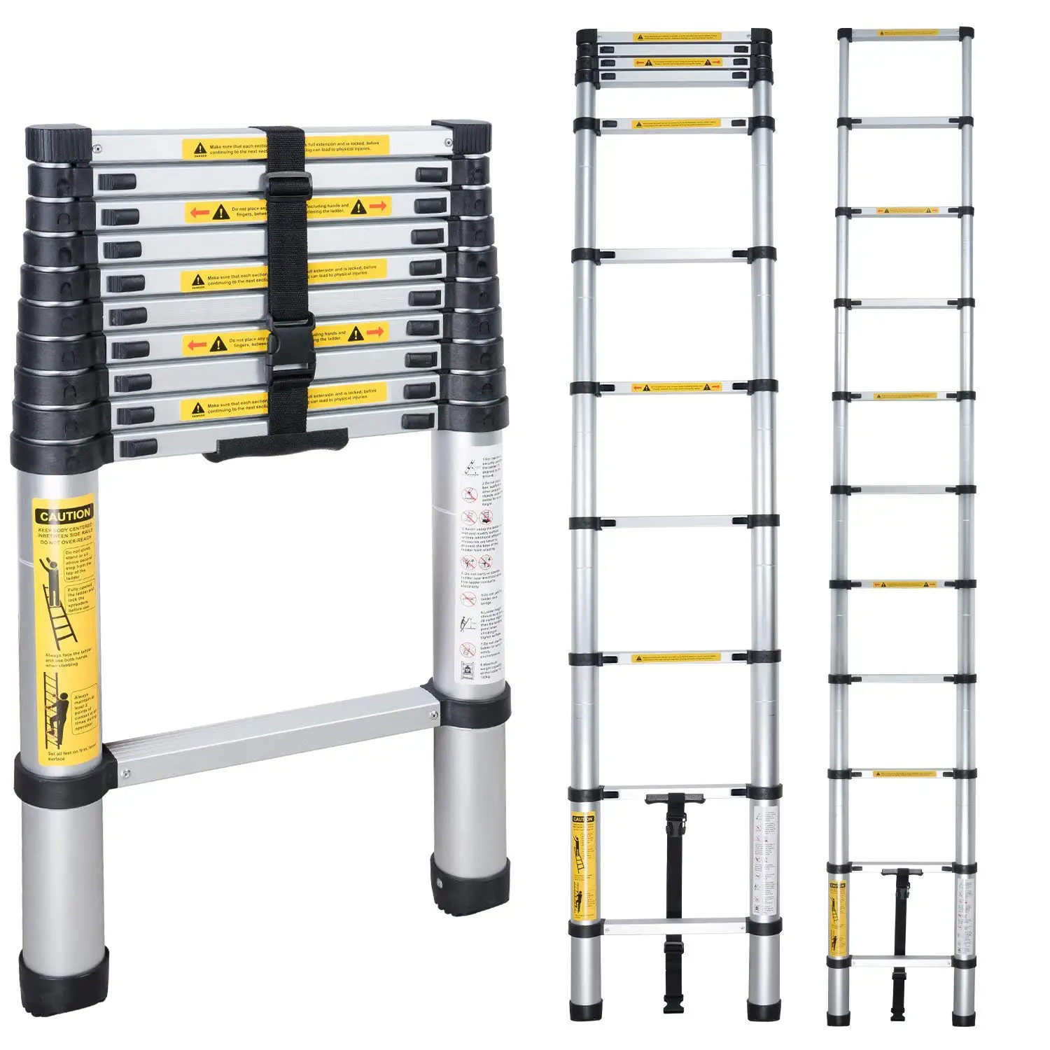 EN131 6.6ft (2m) Telescoping Ladder Folding Ladders Aluminum Multi Purpose Household Thickening Extension Ladder