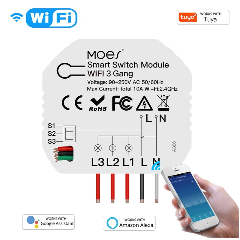

Умный светильник ель с поддержкой Wi-Fi, 3 клавиши, 1/2 каналов