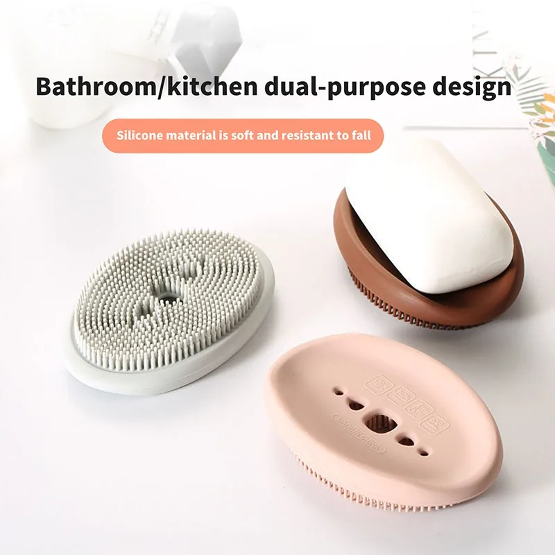 2-In-1 Soap Dish Silicone Box Holder For Bathroom Toilet Kitchen Flexible Storage Drain Rack Tray With Brush Multipurpose | Обустройство