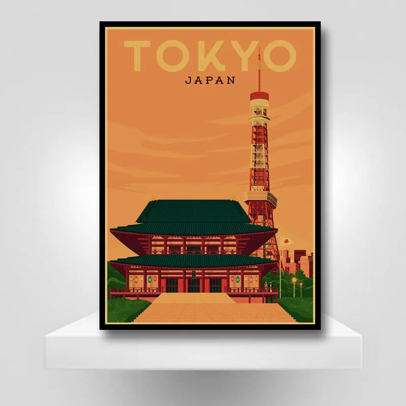 

World Travel Art Poster Famous City Landscape Sydney Tokyo Vintage Posters Print Wall Kraft Paper Picture Coffee Bar Home Decor