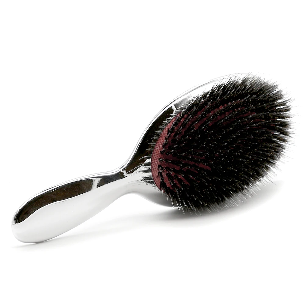 

Luxury Gold and Silver Color Boar Bristle Paddle Hair Brush Massage Comb Oval Hair Brush Anti Static Hair Comb Hairdressing Tool