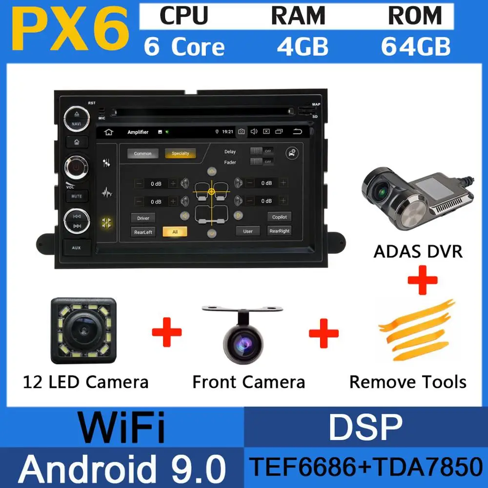 5 USB Octa Core Android 9,0 Автомобильный DVD плеер для Ford F150 F250 F350 F450 F550 2007 2008 2009 2010 2011 2012 2013 автомобильный радиоприемник - Цвет: PX6-Adas