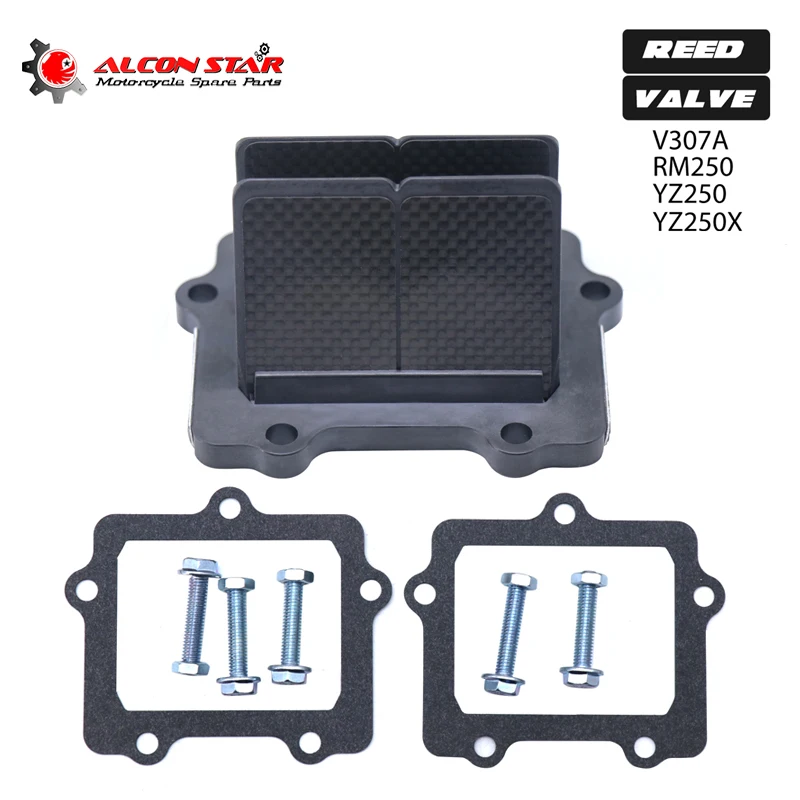 Alconstar-язычковый клапан из углеродного волокна с болтами наклейки для VFORCE 3 V307A для SUZUKI RM250 2003-2008 YAMAHAY Z250 1997-2019