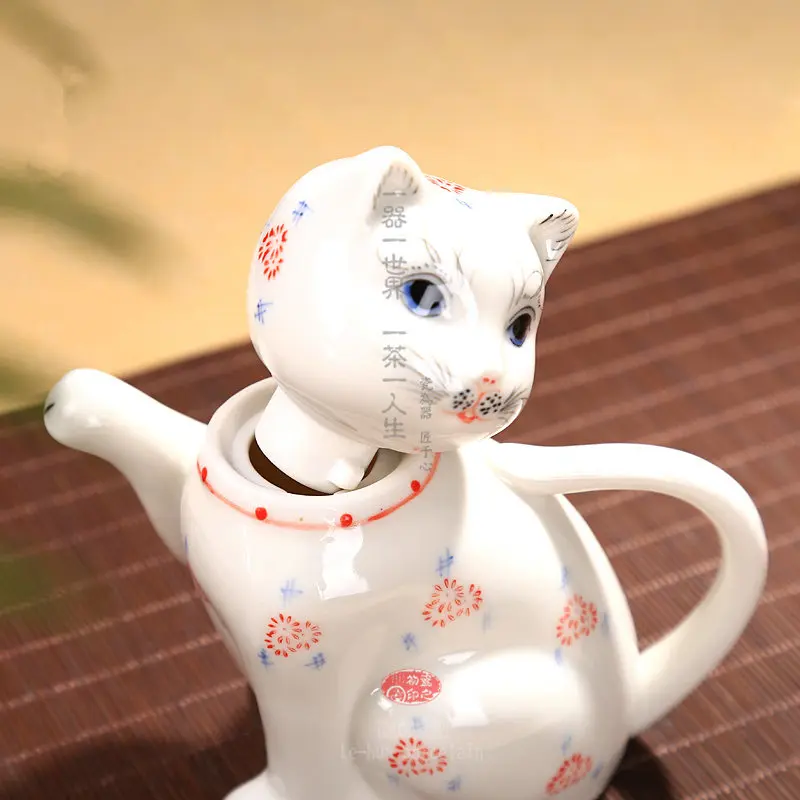 Расписанный вручную сине белый керамический Ланки кошачий чайник креативный с