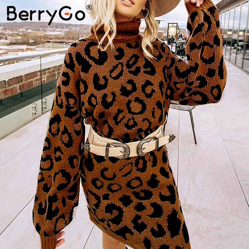 BerryGo элегантное леопардовое Короткое женское вечернее платье трикотажные