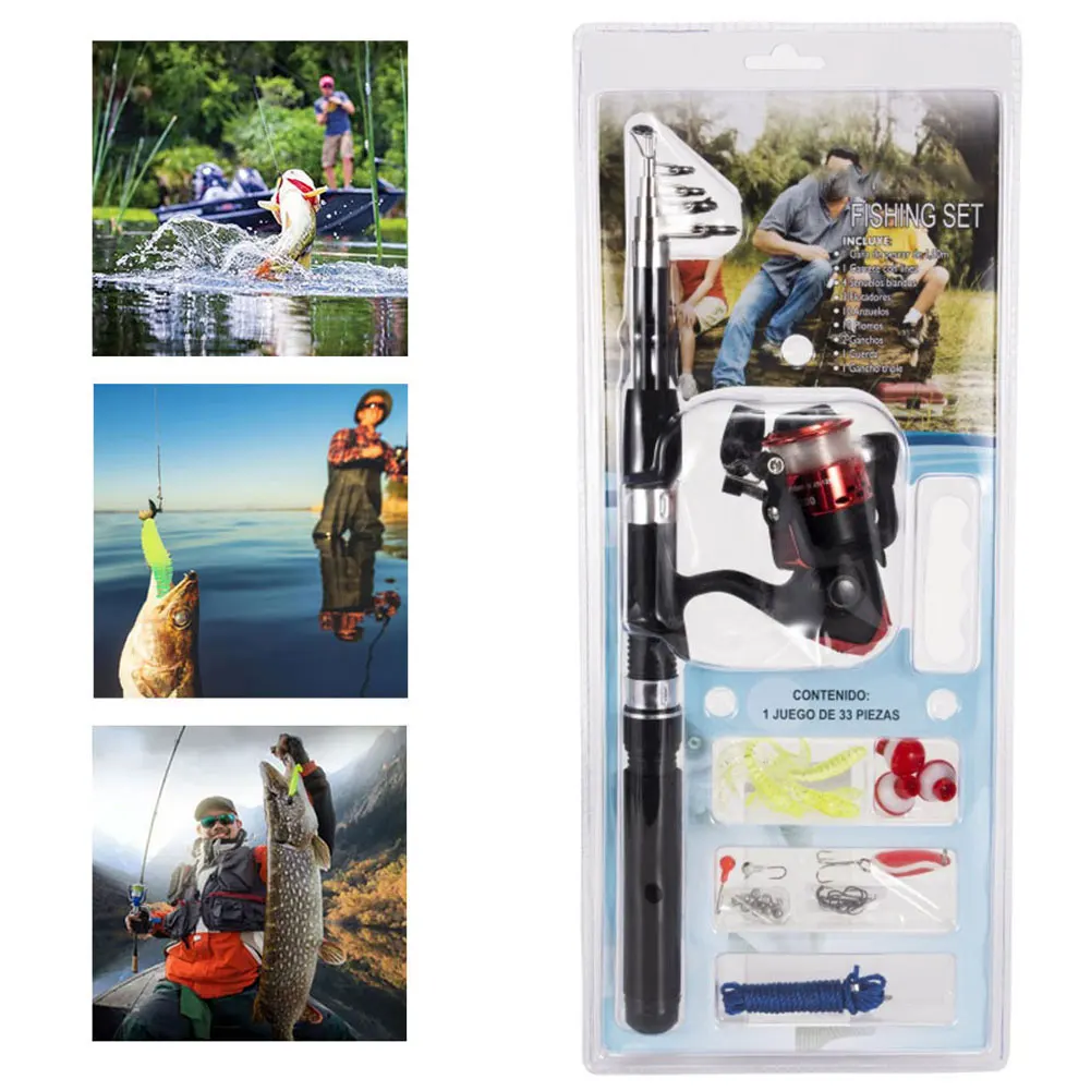 

Fishing Rod and Reel Combos Carbon Fiber Telescopic Fishing Rod with Spinning Reel Line Fishing Tool Kit for Angler Black