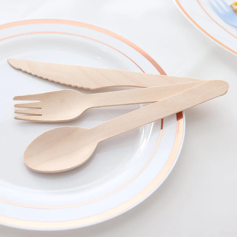 10pcs Bamboo And Wood Tableware Biodegradable Wooden Knife Fork Spoon Outdoor Travel Portable Tableware Set Kitchen Appliance