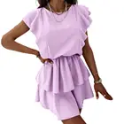 Женское летнее мини-платье из полиэстера, с круглым вырезом и без рукавов