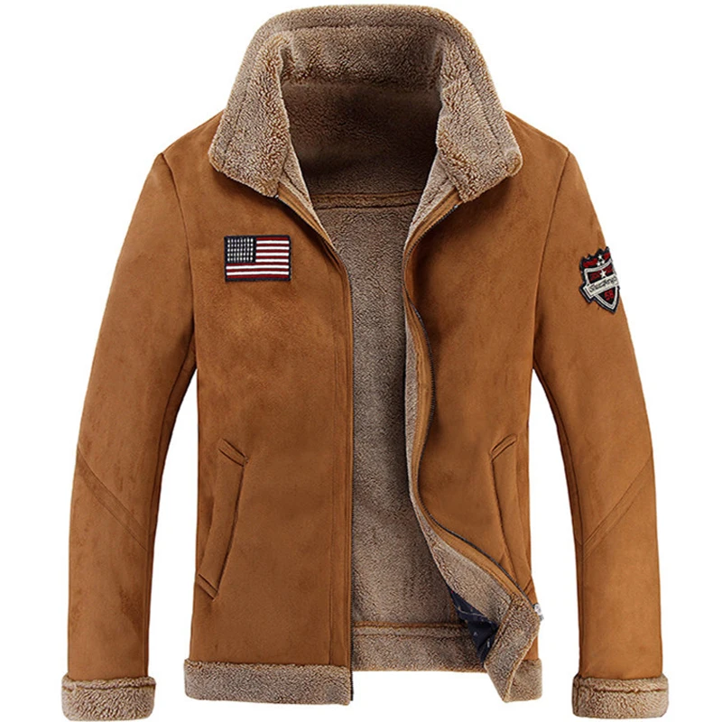 Зимняя куртка бомбер из искусственной кожи Мужская мотоциклетная замшевая