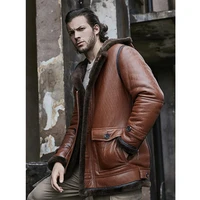 2019 new mens shearling jacket sheepskin coat hooded mens leather jacket fur coat long mens winter coat