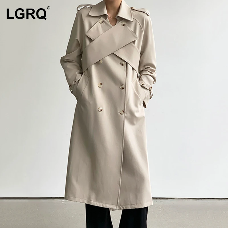 

Женский двубортный Тренч с отложным воротником LGRQ, Свободная Повседневная ветровка с длинным рукавом, весна-зима 2021