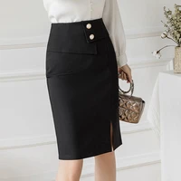 ljsxls autumn korean fashion high waist casual solid split pencil skirt women office ladies zipper black skirts 2022 jupe femme