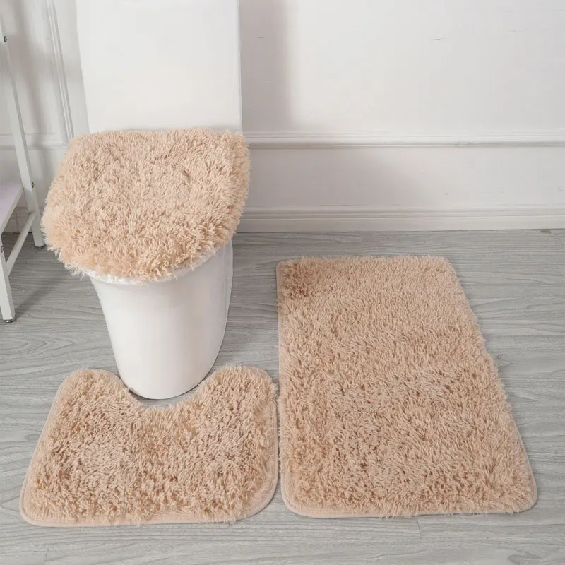 

Solid Color 3pcs/set Bathroom Mat Set Fluffy Hairs Bath Carpets Modern Toilet Lid Cover Rugs Kit Rectangle 50*80 50*40 45*50cm