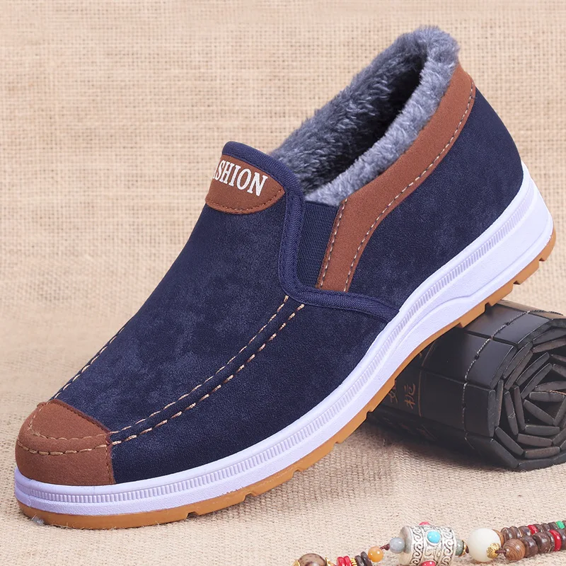 

2021 New Winter Men's Shoes Trend Leisure Comfortable Non-slip Shoes Velvet Warm Cotton Shoes Snow Boots Lazy Pedal Shoes