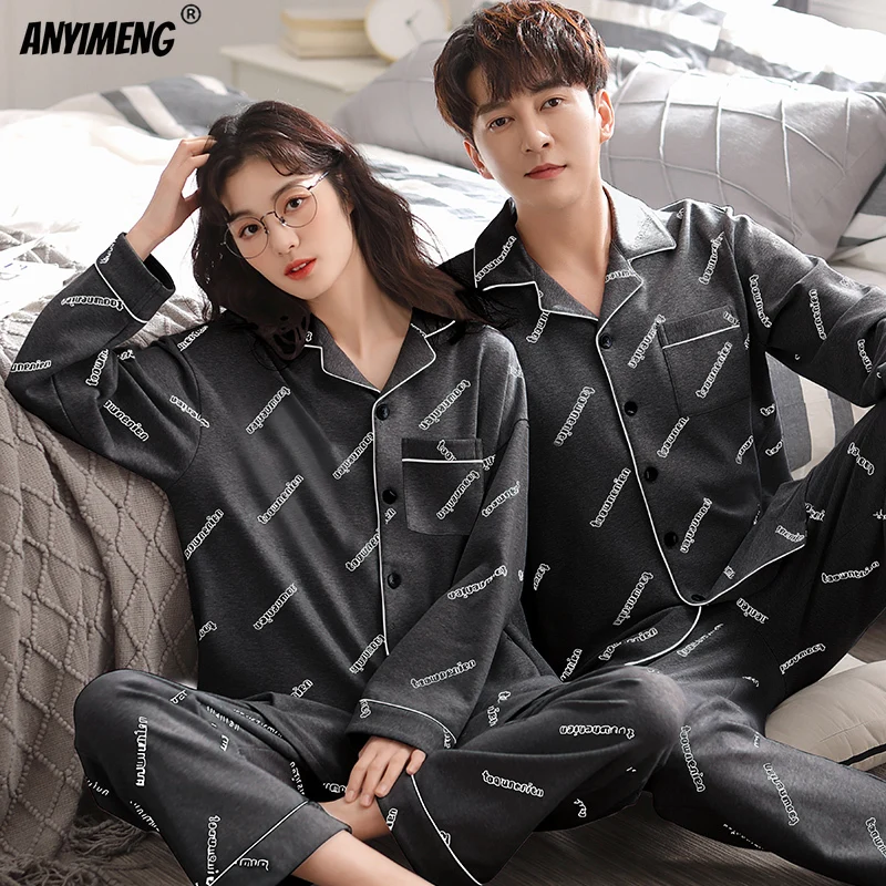 

Youth Couple Pajamas Matching Pajamas Couples Fashion Soft Cotton Pijama Set for Lover Breathable Sleepwear Spring Autumn Pajama