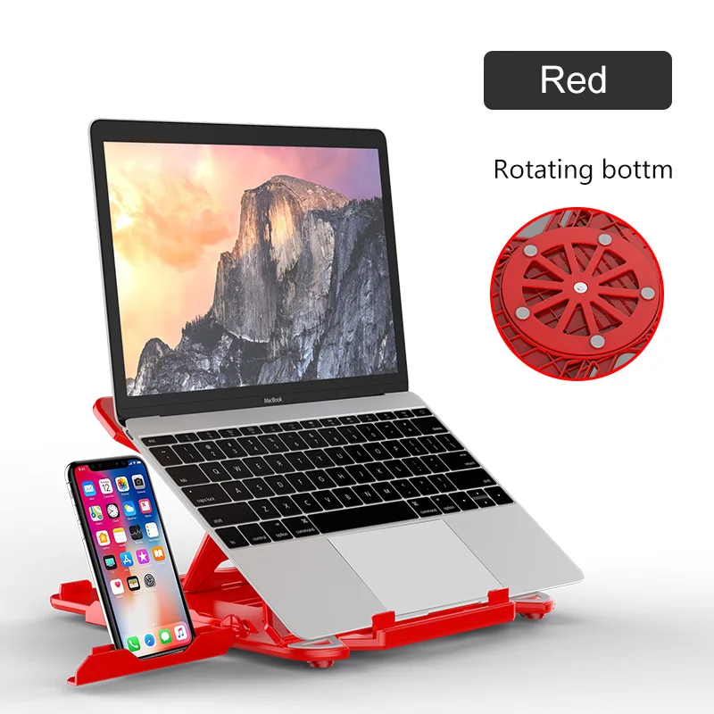 Red Rotating 360 Вращающаяся подставка для ноутбука Складная подставка для ноутбука Macbook lenovo держатель для ноутбука Компьютерная Вентиляция с держателем для телефона - Цвет: Red Rotating