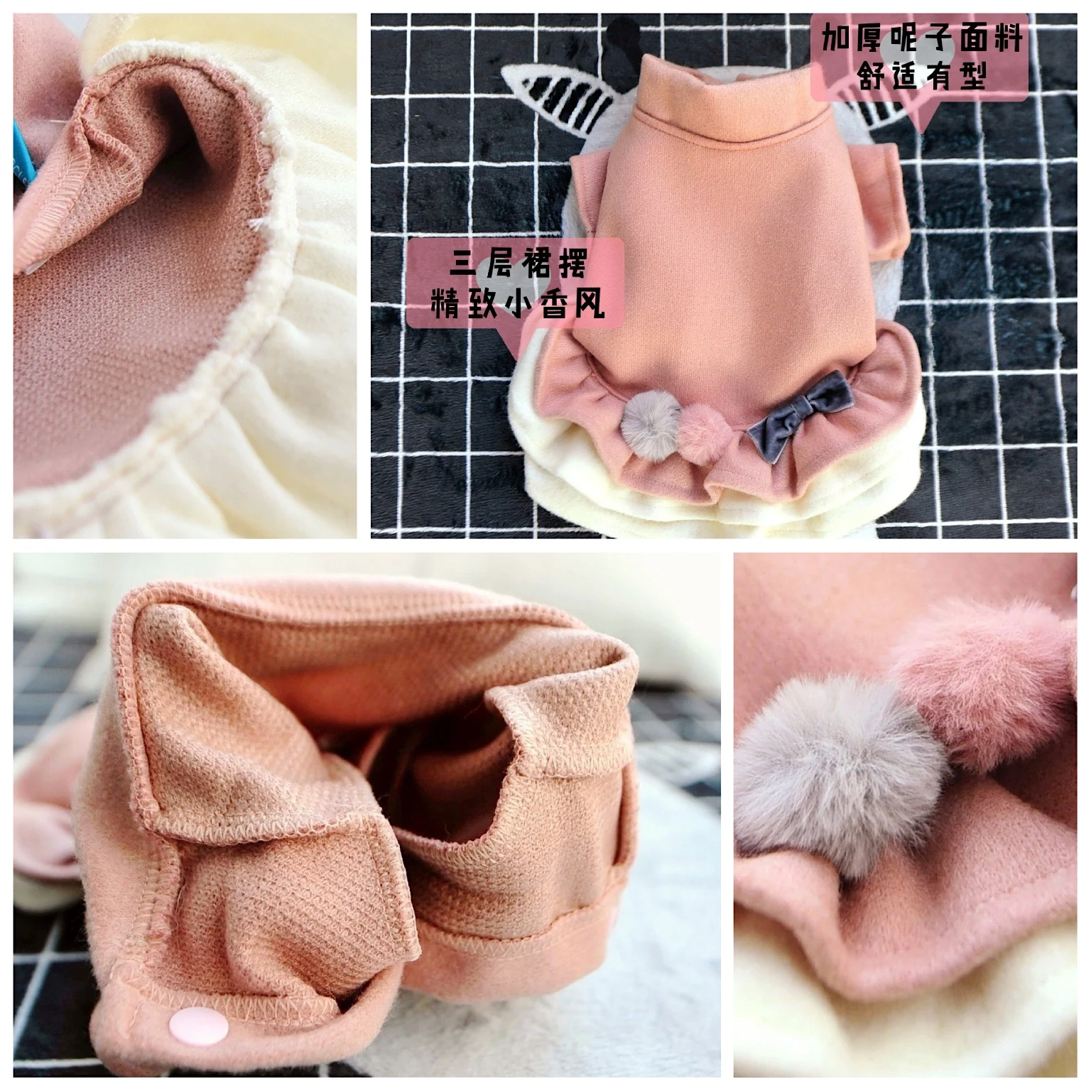 С меховыми помпонами для девочек Луки зимнее пальто маленьких собак серого и