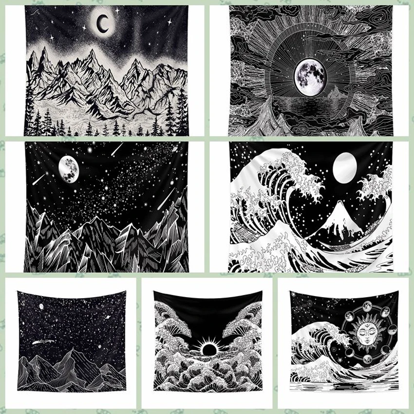 

Night Sky Moon Landscape Tapestry Wall Hanging Room Carpet Bedspread Beach Mat Camping Wall Art Hanging Tapestries