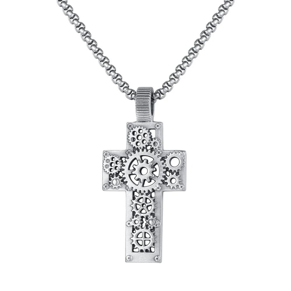 

Hot selling men's cross chain necklace ins style punk gear pendant necklace male hip hop jewelry necklaces for women