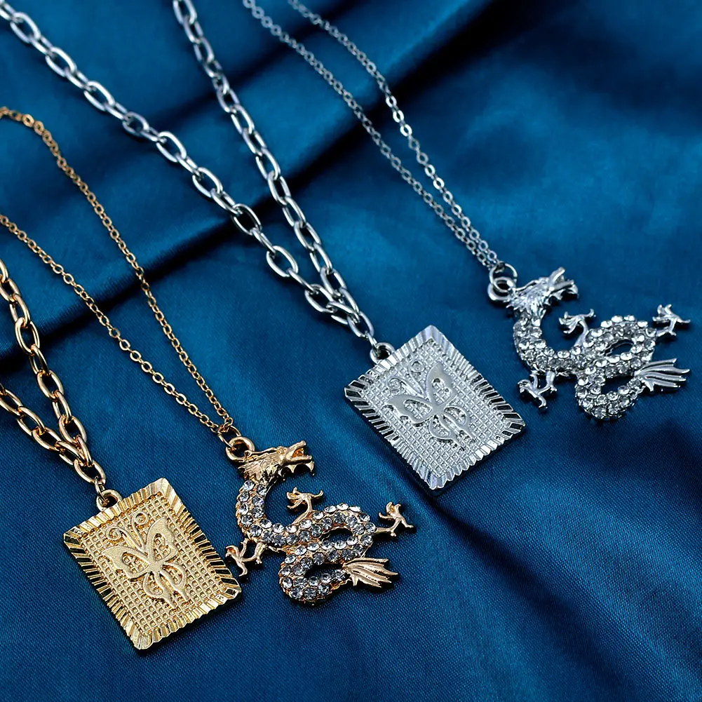 JJFOUCS фон с китайским драконом и квадратном каблуке резной бабочкой кулон колье