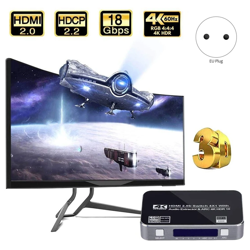 4K HDMI переключатель UHD 4 вход 1 выход 4X1 o экстрактор с ARC ИК-управлением для Apple TV PS4 EU