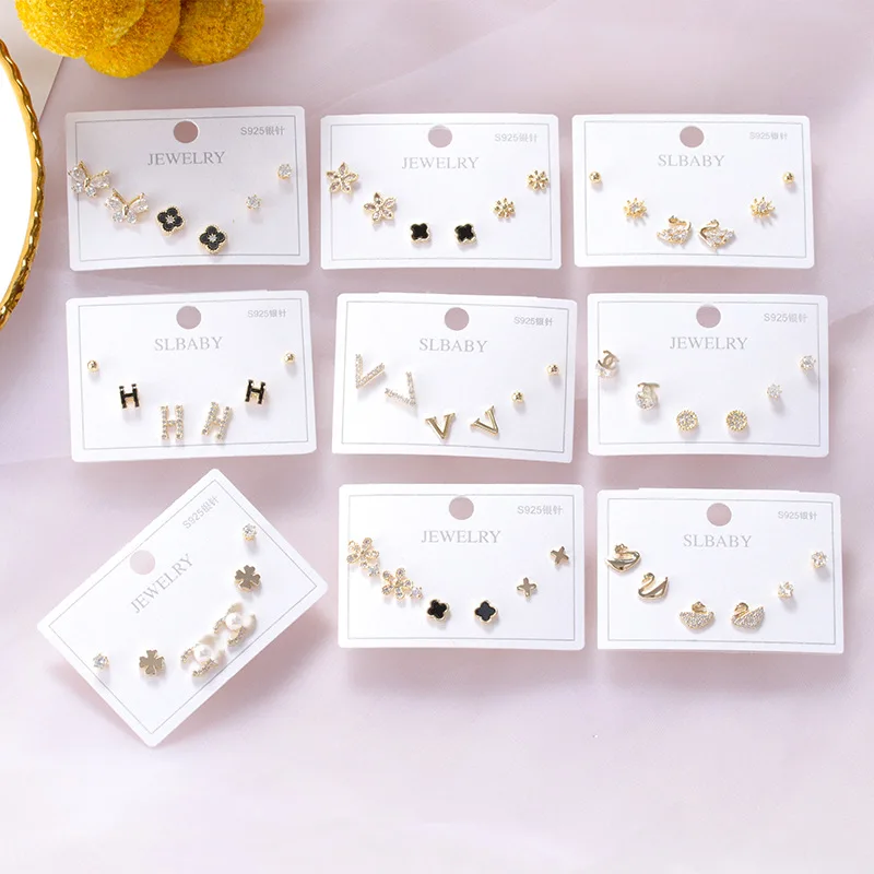 Набор женских серег из серебра 925 пробы три пары | Украшения и аксессуары