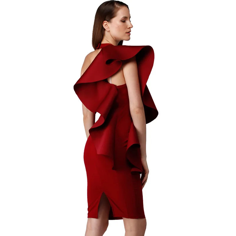 

2021 Women Sexy Bodycon Halter Off Shoulder Bandage Dresses Female Ruffles Backless Elegant Club Summer Mini Dress Vestido
