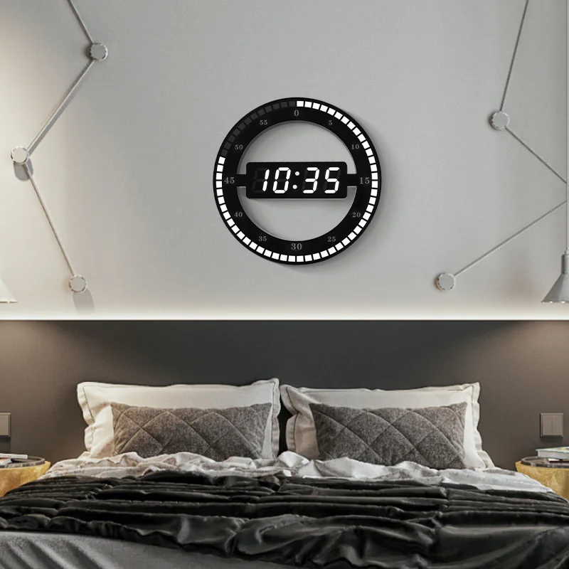 

LED Digital Wall Clock Modern Design Dual-Use Dimming Digital Circular Photoreceptive Clocks For Home Decoration Gift