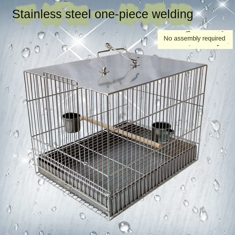 

Square Stainless Steel Bird Cage With Caged Parrot Bathing Cage Bird Out Of The Carrying Case One-piece Welding Cages
